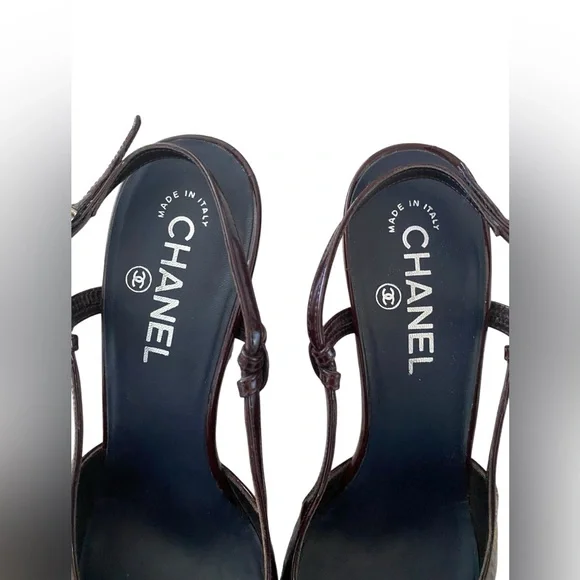 CHANEL Women's Black and Dark Brown Heels - Picture 3 of 10